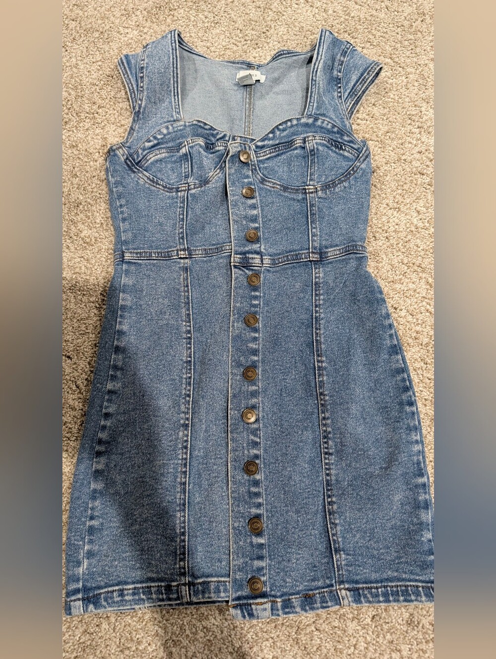 Denim Button-Front Mini Dress - Blue Size Small